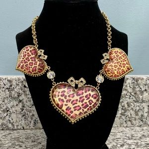 Betsey Johnson Leopard Print Heart Necklace